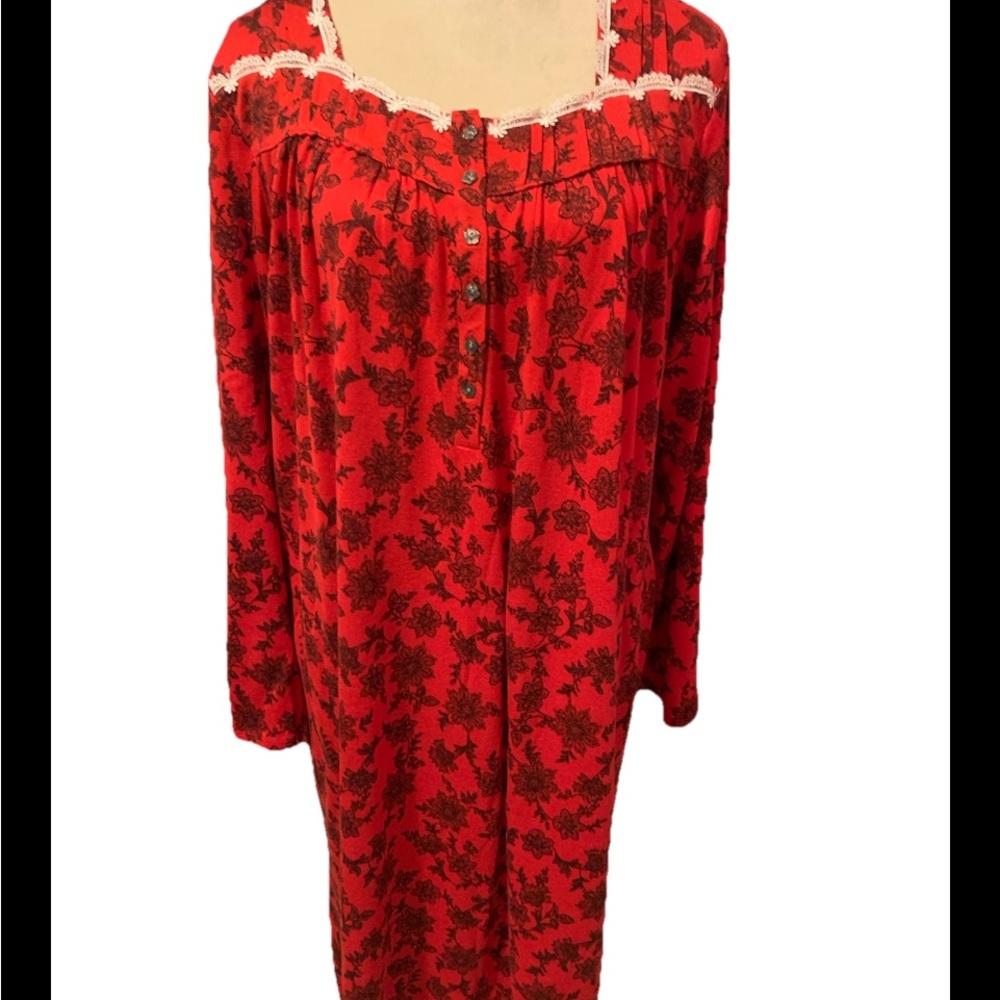 COPY - Secret Treasures Long Sleeve Nightgown Red & Black Knit Floral Size L